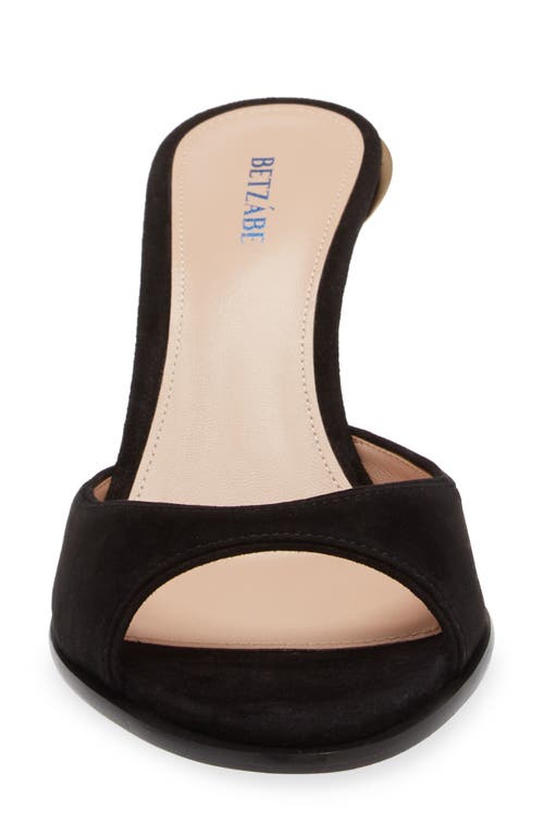 Betzábe Jenni Peep Toe Slide Sandal In Black Suede Matte Gold