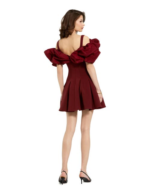 Mac Duggal Crepe Godet Hem Mini Dress With Faille Ruffle In Oxblood
