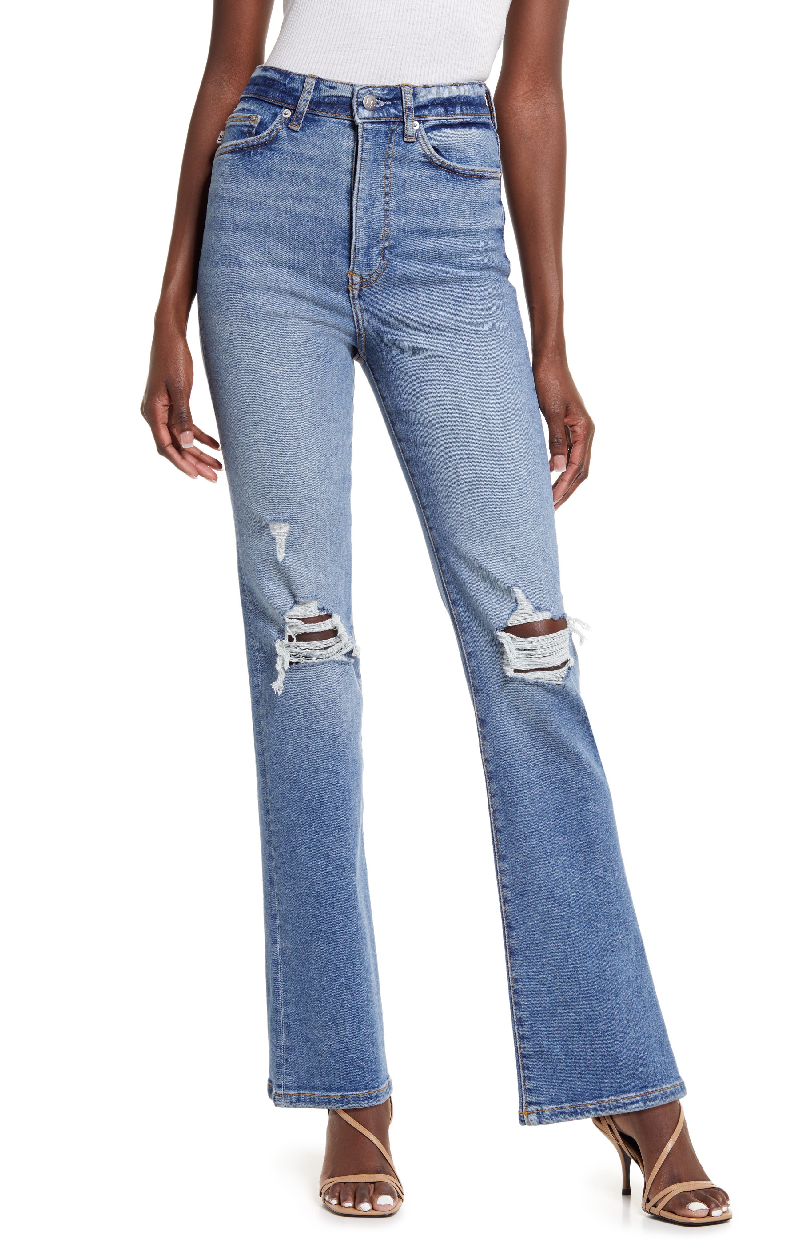 Lovers + Friends Greyson Ripped High Waist Flare Jeans in Capistrano