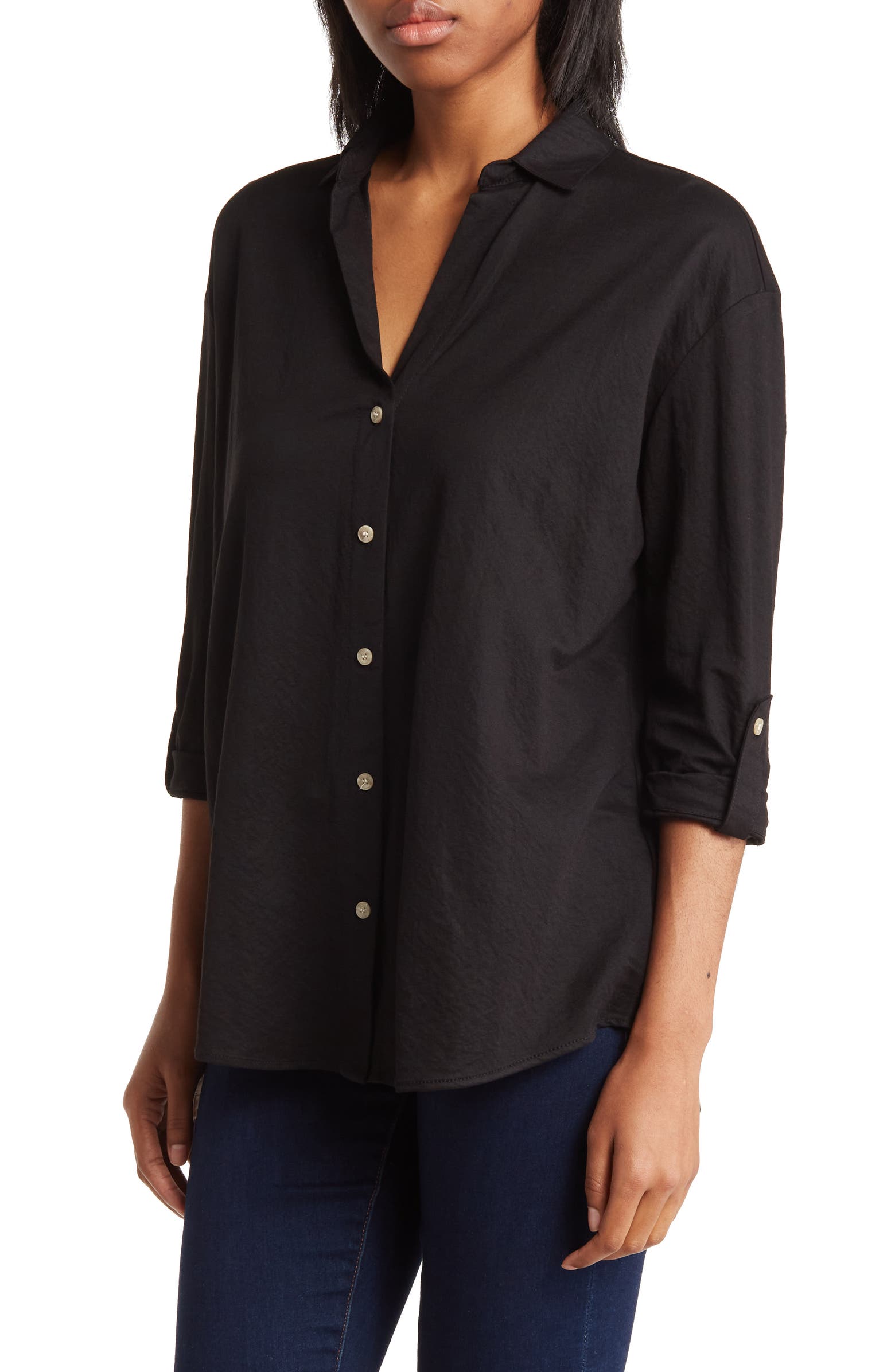 M BY MAGASCHONI Rolled Sleeve Blouse | Nordstromrack
