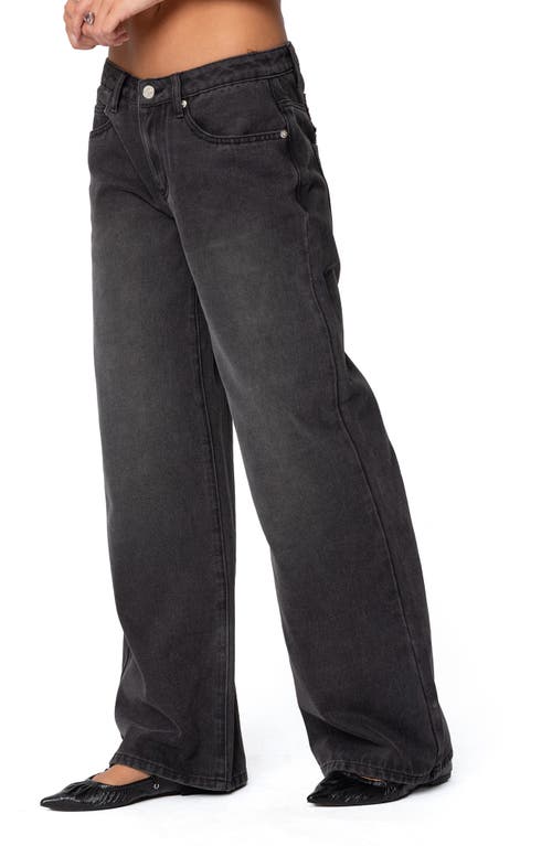 Shop Edikted 1980 Patch Wide Leg Jeans In Black Washed