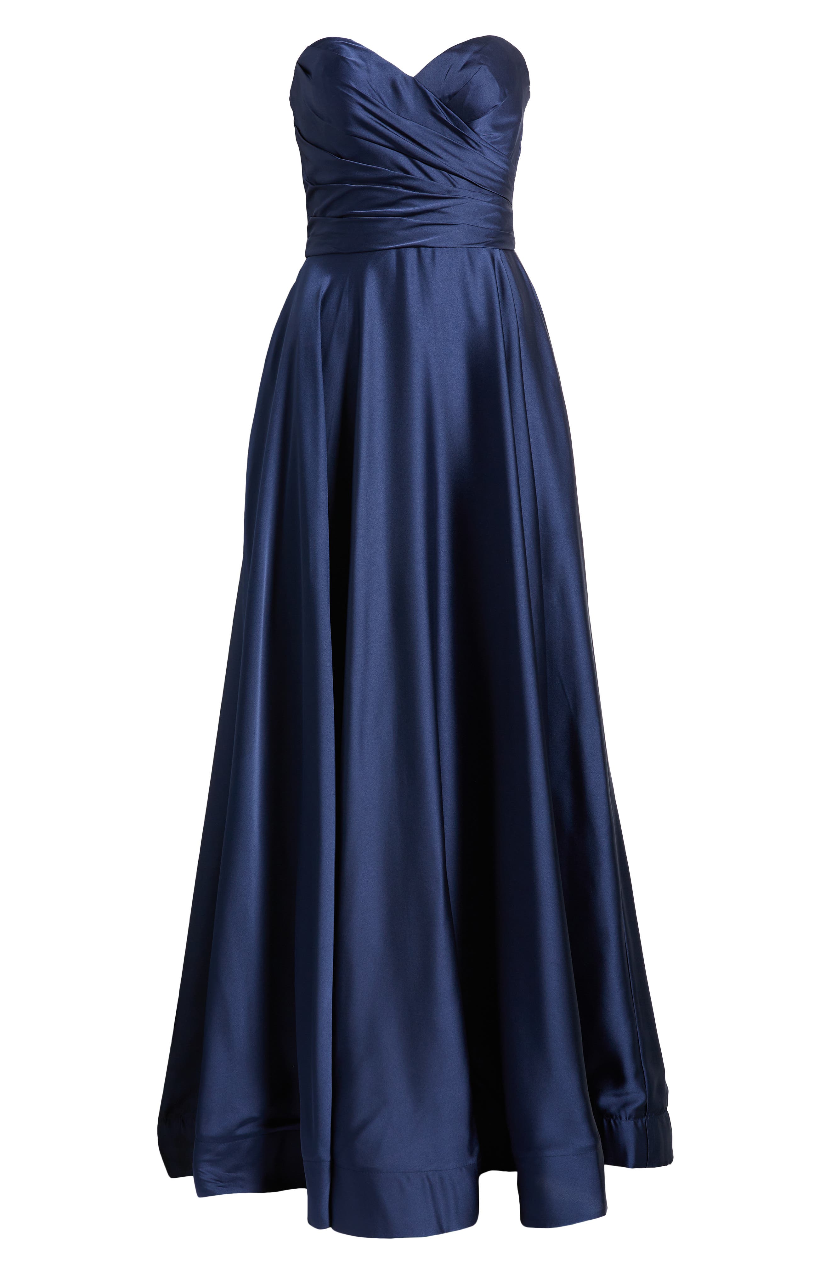 La Femme Strapless Slit Satin Ballgown