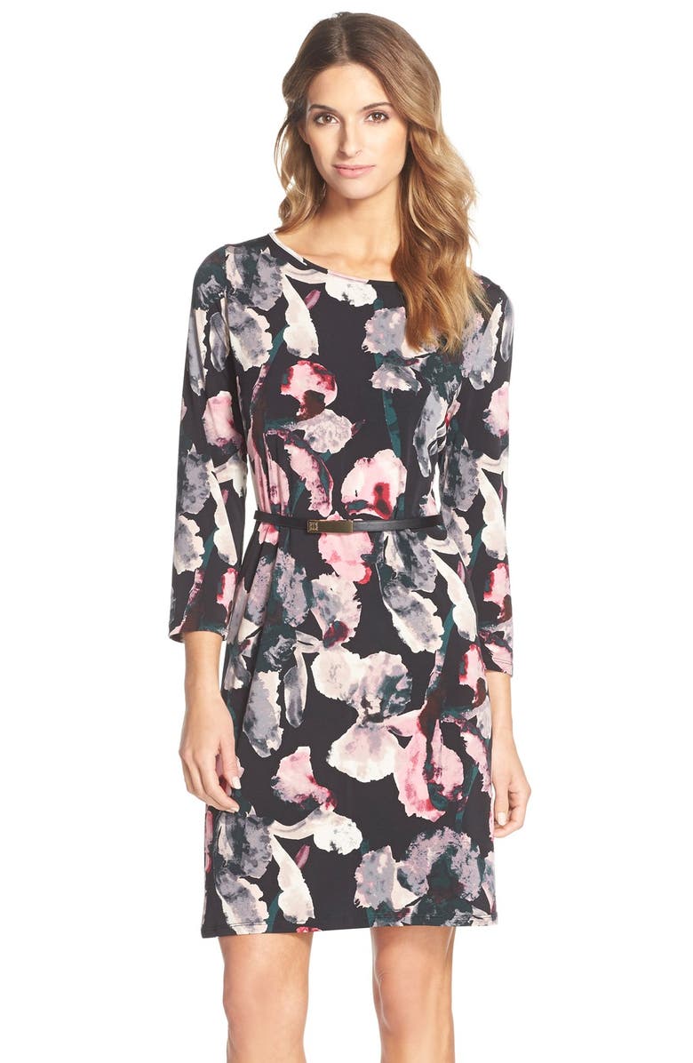 Ivanka Trump Belted Floral Print Jersey A-Line Dress | Nordstrom
