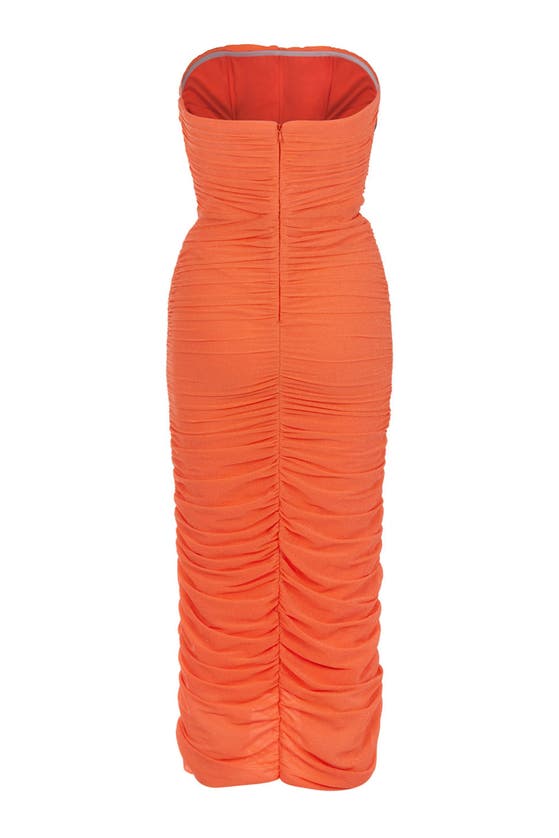 Shop Nocturne Strapless Long Dress In Open Orange