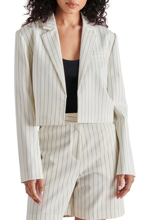 Alice & Olivia - White & Black Striped Linen Blend Longline Blazer Sz –  Current Boutique