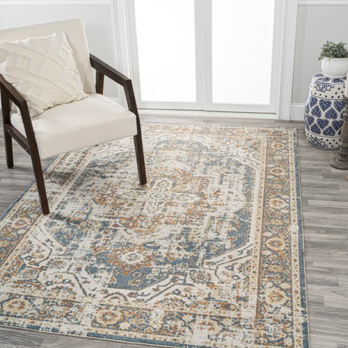 Jonathan Y Keesha Bold Distressed Medallion Low-pile Machine-washable Area Rug In Blue/cream