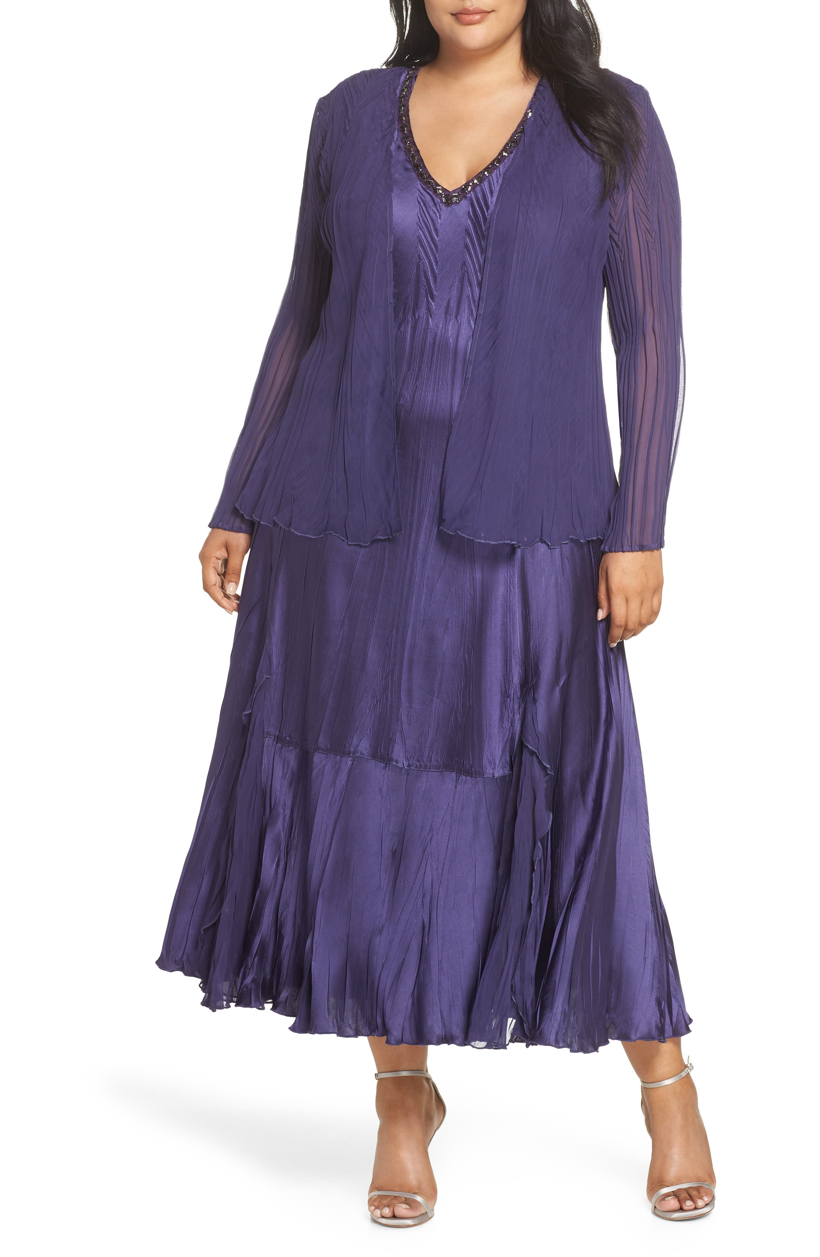 Plus Size Komarov Embellished Midi Dress With Jacket, Purple