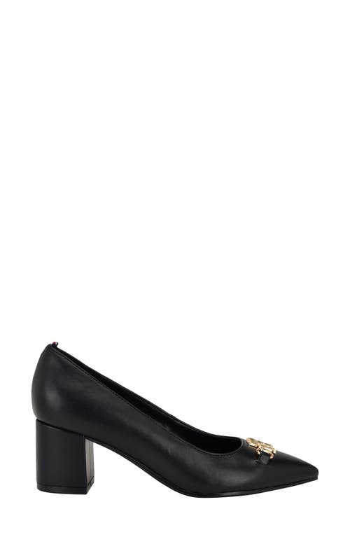 Tommy Hilfiger Nanya Womens Logo Faux Leather Block Heels In Black