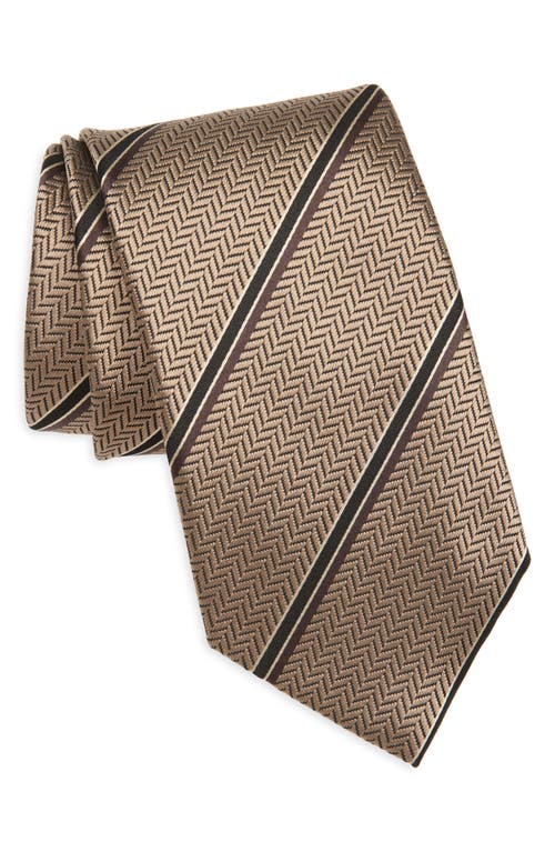 Shop Tom Ford Stripe Herringbone Mulberry Silk Tie In Beige