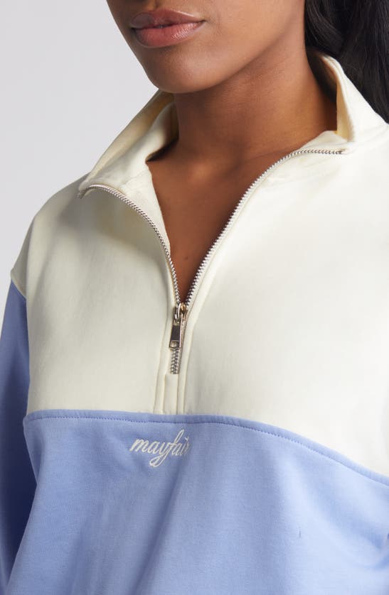 Shop The Mayfair Group Check In Half Zip Sweatshirt In Cream/ Periwinkle