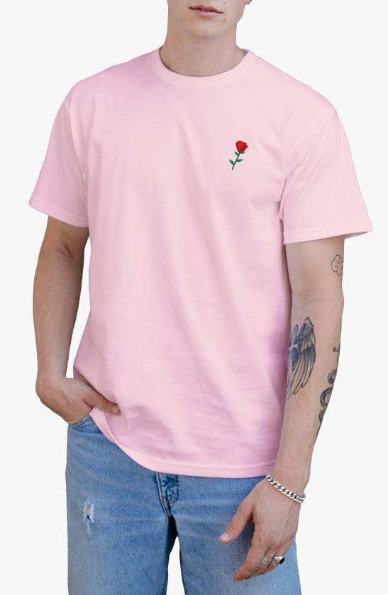 Riot Society Embroidered Rose Cotton T-shirt In Light Pink