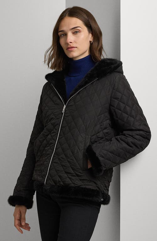 Shop Lauren Ralph Lauren Reversible Faux Fur Quilted Jacket In Black