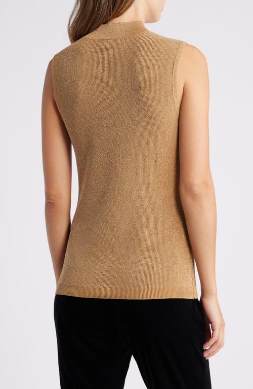 Shop Tahari Asl Metallic Sleeveless Mock Neck Sweater In Camel Gold