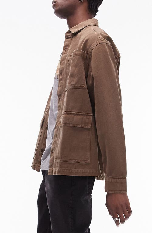 Shop Topman Patch Pocket Cotton Twill Overshirt In Brown