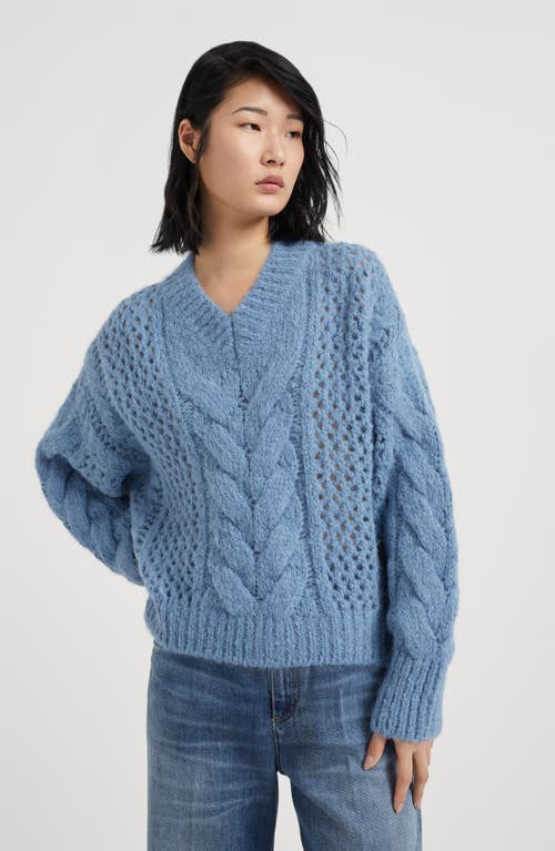 Shop Brunello Cucinelli Alpaca And Wool Cable & Net Sweater With Monili In Denim