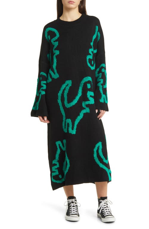 Dressed in Lala Rawr Means I Love You Long Sleeve Oversize Sweater Dress in Black at Nordstrom, Size Large