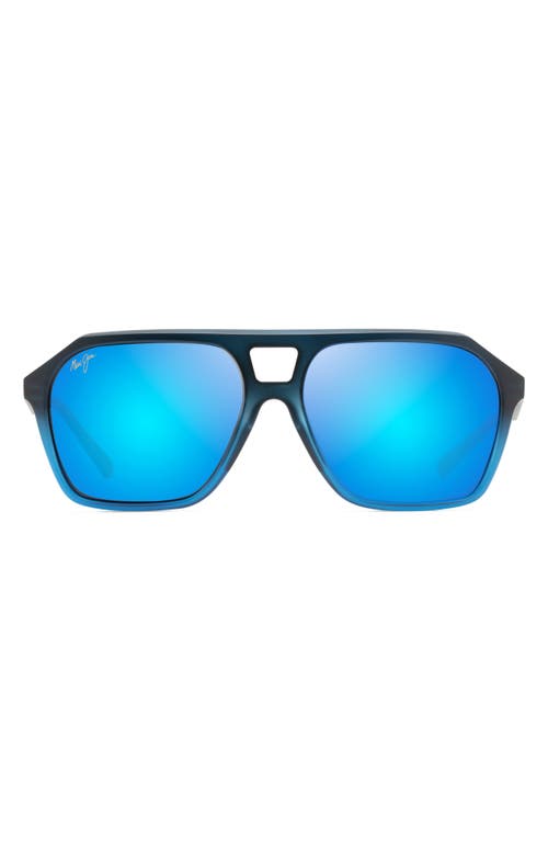 Maui Jim Wedges 57mm Polarized Aviator Sunglasses in Matte Black Fade To Blue at Nordstrom