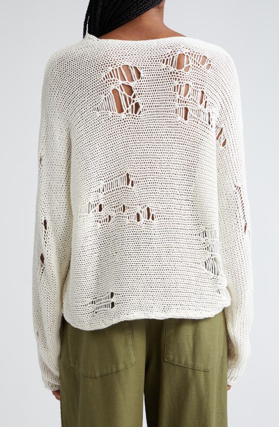 Shop R13 Distressed Linen & Cotton Blend Boyfriend Sweater In Ecru