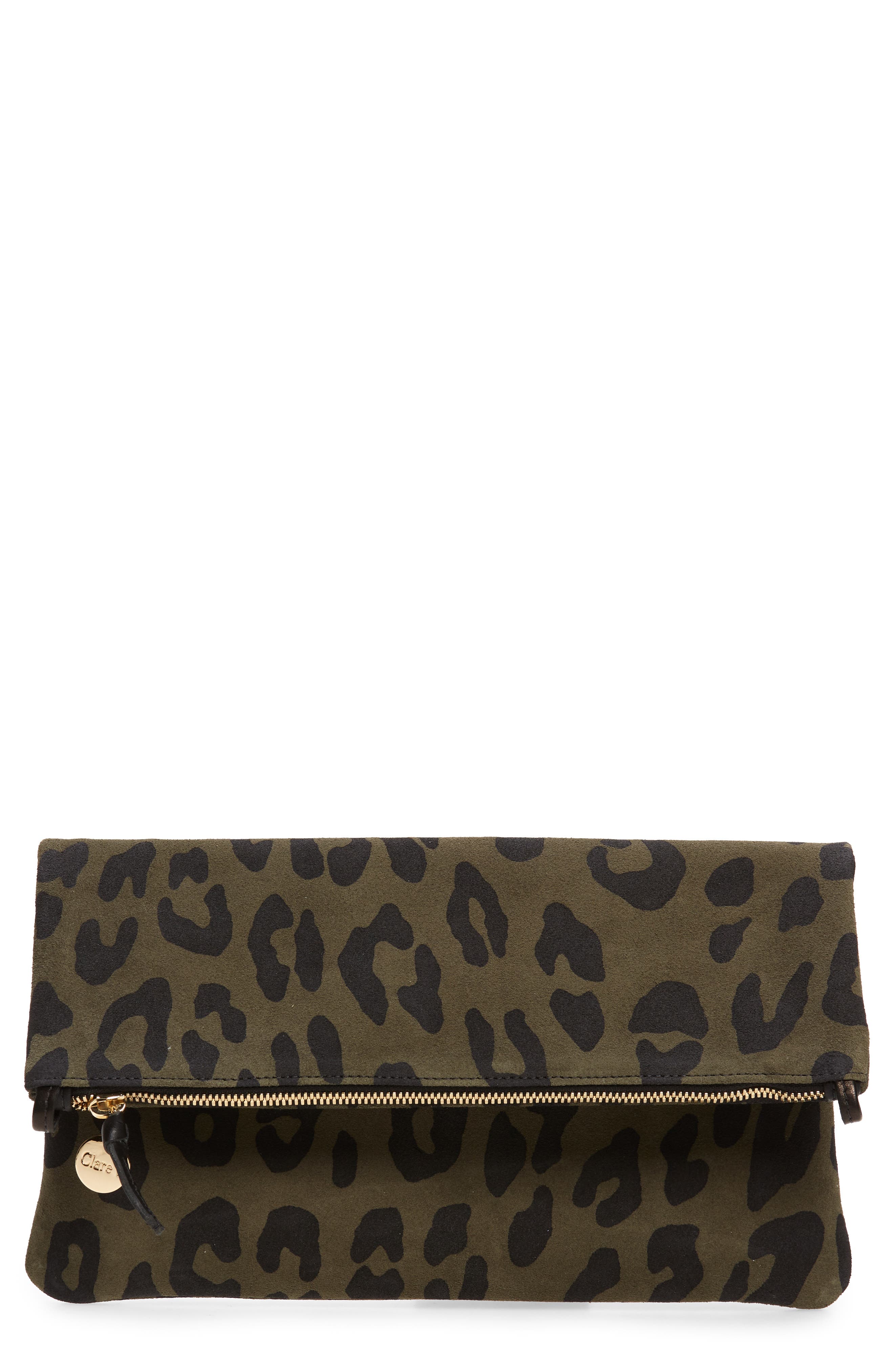 Clare V. Foldover Clutch in Army Pablo Cat Suede