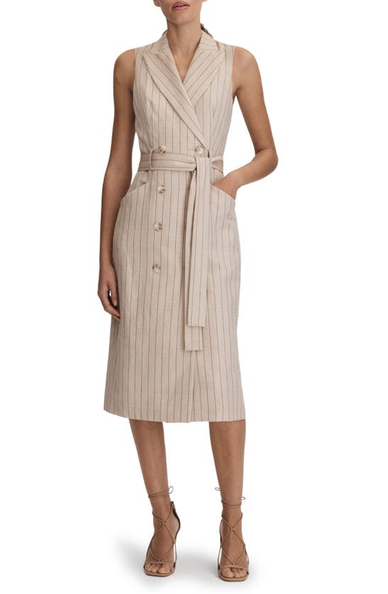 Shop Reiss Andie Pinstripe Sleeveless Coat Dress In Neutral