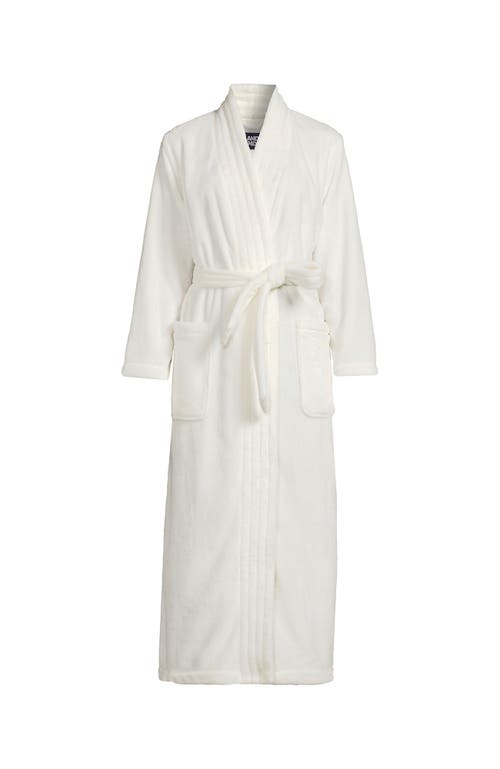 Shop Lands' End Cozy Plush Long Wrap Robe In Ivory