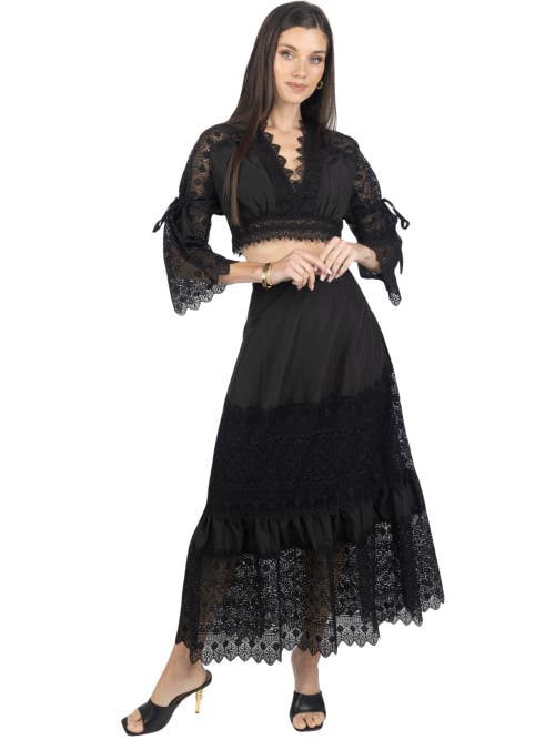 Shop Akalia Emily Guipure Lace Top & Maxi Skirt Set In Black