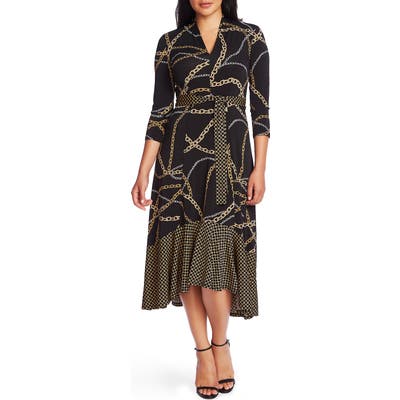Chaus Chain Print High/low Midi Dress, Black
