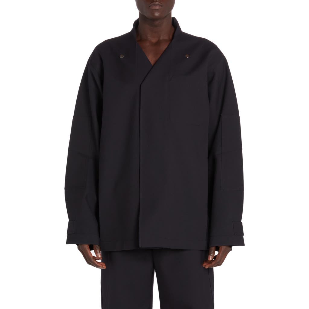 Bottega Veneta Bonded Wool Flannel & Cotton Tech Jacket In 4078 Navy/black