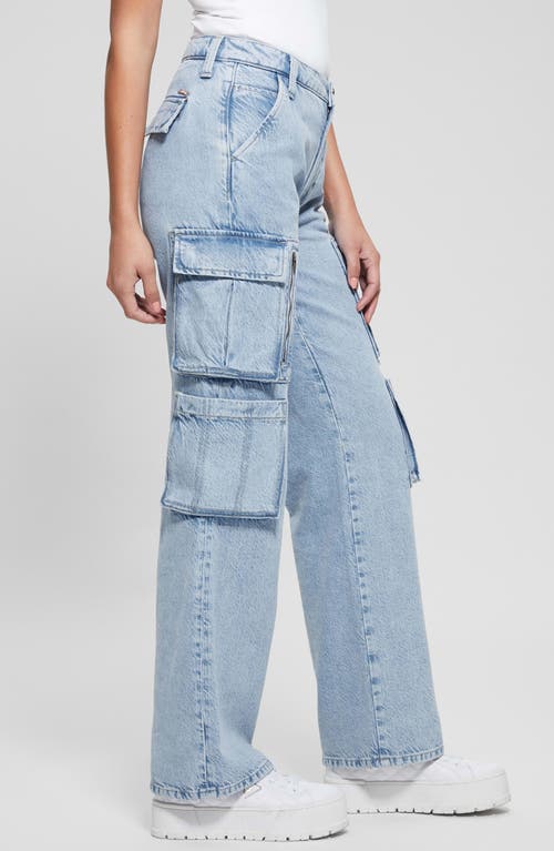 Guess Kori High Waist Nonstretch Denim Cargo Jeans In Day Dreamz