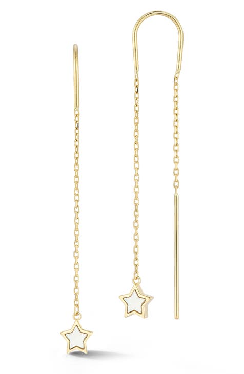 14K Gold Star Threader Earrings