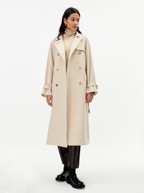 Gobi Mongolian Cashmere Organic Cashmere Color Double Breasted Trench Coat In Beige