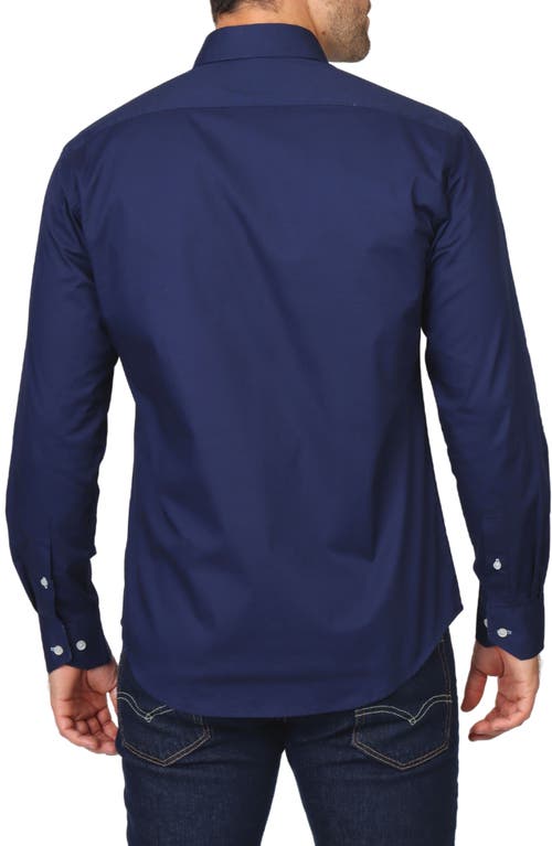 Tailorbyrd Solid Stretch Button-down Shirt In Navy