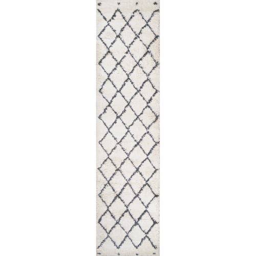 Jonathan Y Cami Moroccan Style Diamond Shag Area Rug In White/gray