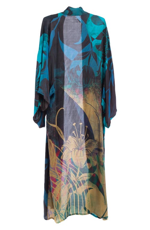 Saachi Abstract Floral Polychromatic Longline Duster In Blue