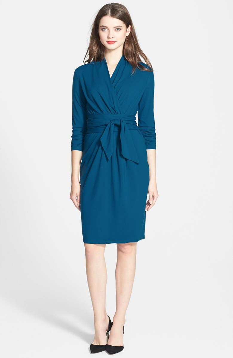 Adrianna Papell Ruched Sleeve Faux Wrap Dress | Nordstrom