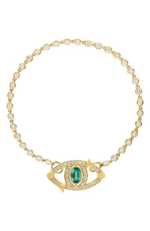 Diamond Bezel & Emerald Eye Bracelet in Emerald/White