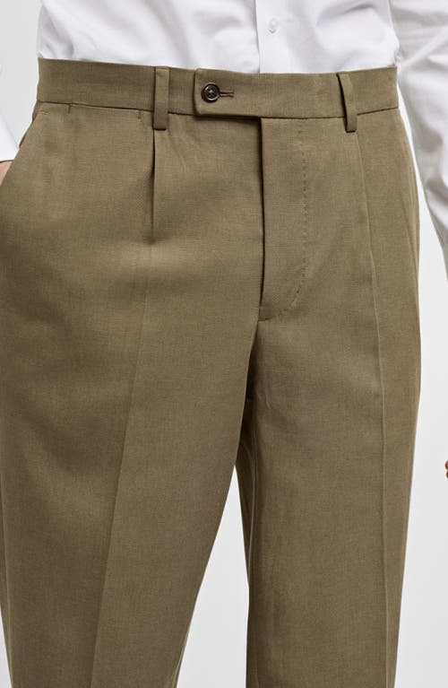 Mango Slim Fit Pleated Suit Pants In Khaki Green