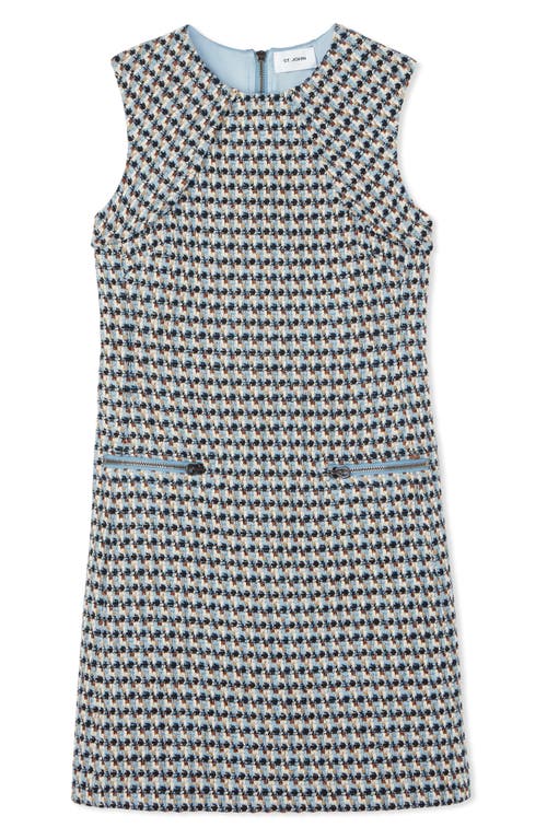 St John Italian Tweed Shift Dress In Royal Blue/white Multi