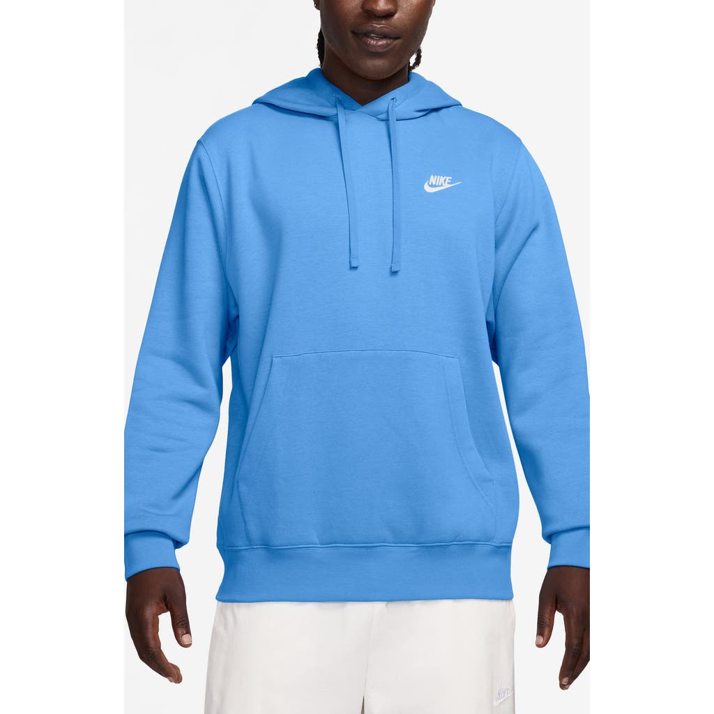 Nike Sportswear Club Logo-embroidered Cotton-blend Jersey Hoodie In University Blue/white