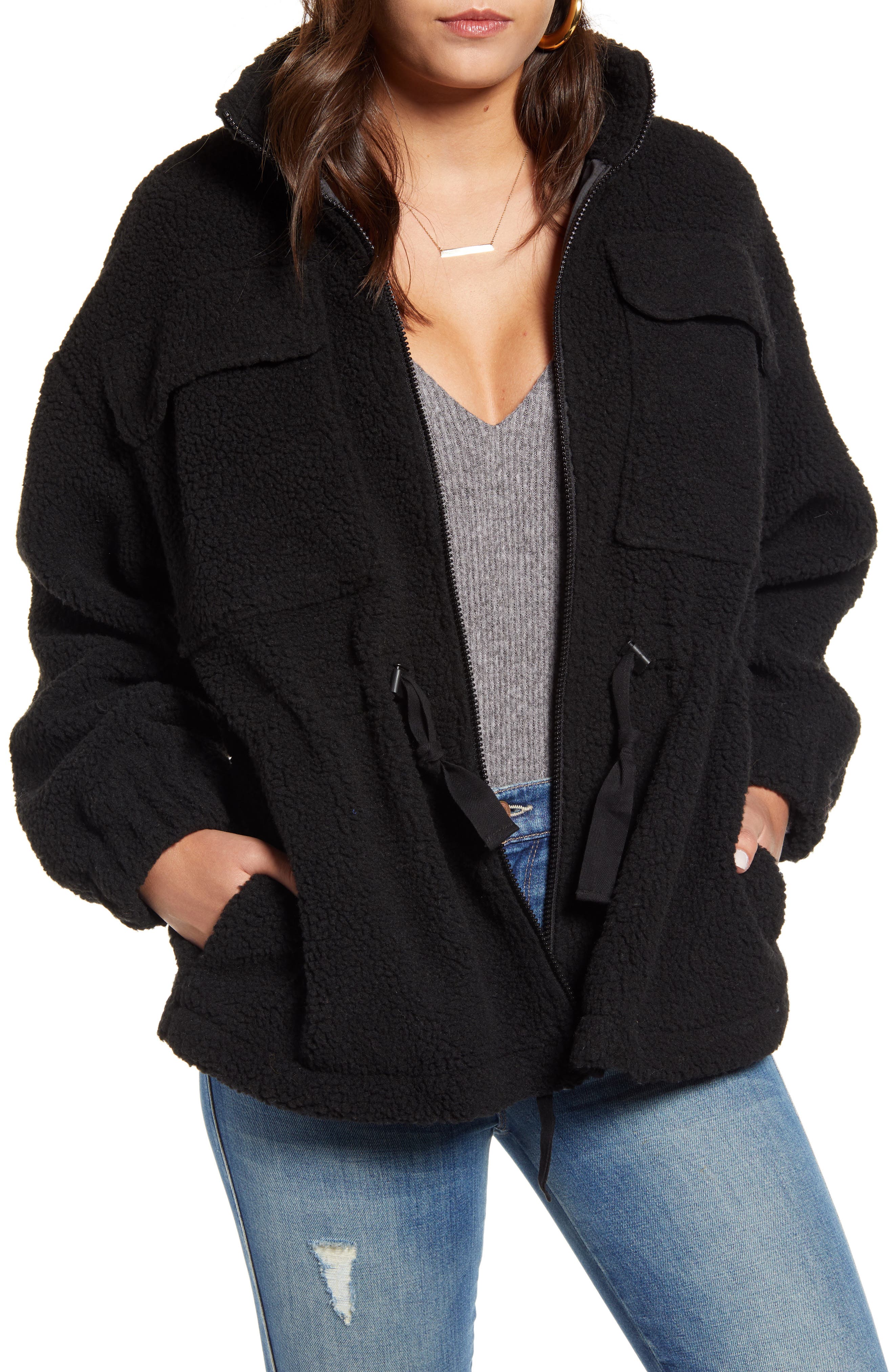 black fleece teddy jacket