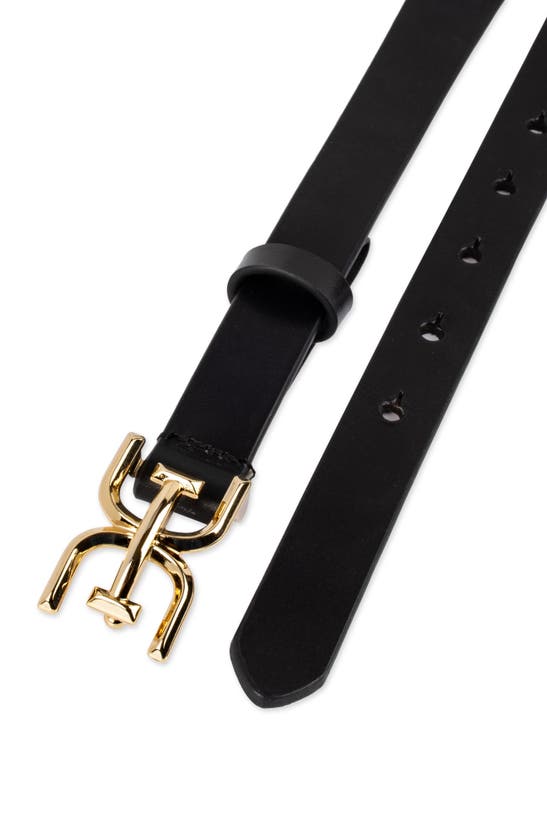 Shop Sam Edelman Double E Logo Slim Leather Belt In Black