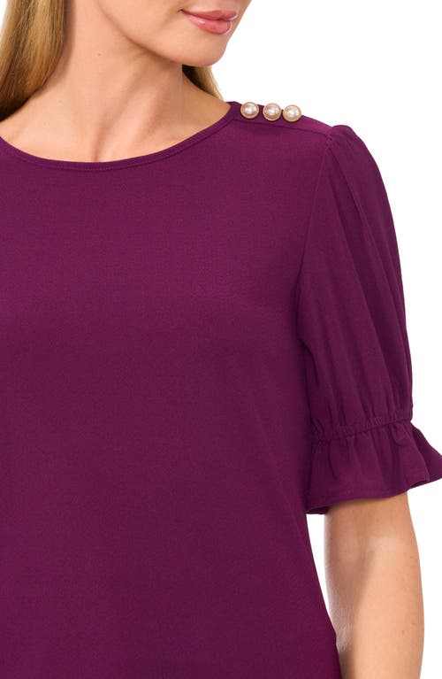 Shop Cece Button Shoulder Crepe Knit Top In Pickled Beet Purple