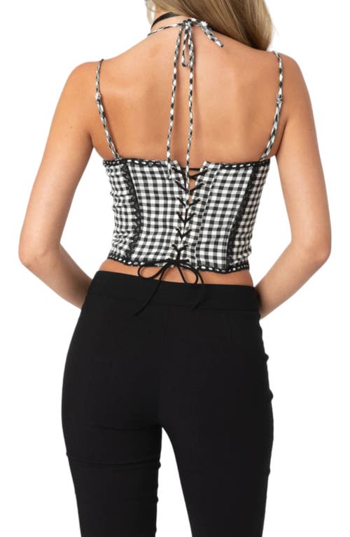 Edikted Gingham Lace Trim Corset Camisole In Black-and-white