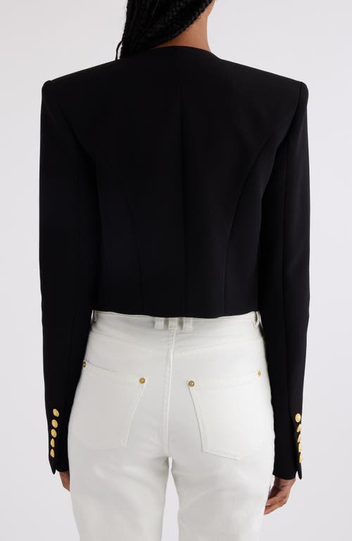 Shop Balmain Side To Side Crepe Spencer Jacket In Eab Black/white