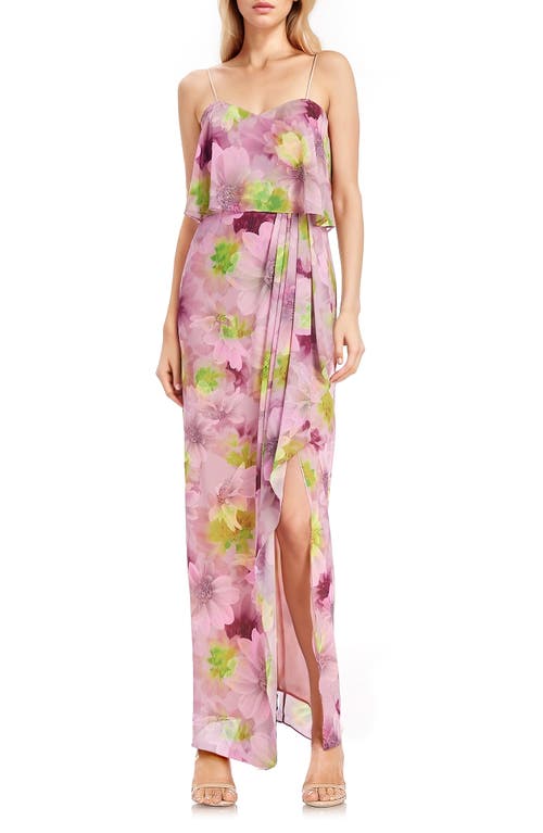 Floral Popover Strapless Gown in Pink Multi