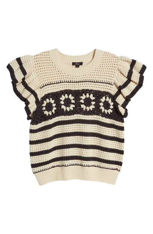 Rails Penelope Flutter-sleeve Crochet Blouse In Oat Navy Crochet Stripe