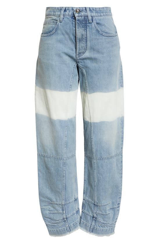 Shop Jil Sander Bleach Stripe Articulated Raw Hem Button Fly Jeans In 471 Blue Sky