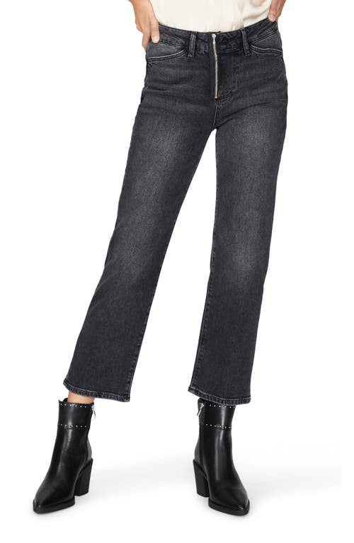 PAIGE Noella Exposed Zip Crop Relaxed Straight Leg Jeans Black Shore Distressed at Nordstrom,