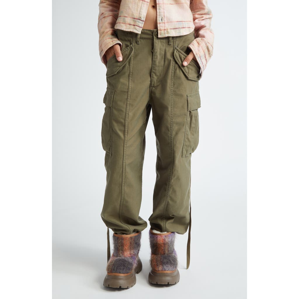 R13 Khaki Cropped Cargo Trousers In Vintage Olive Drab