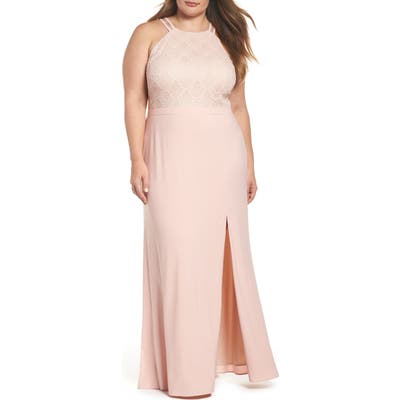 Plus Size Morgan & Co. Lace Bodice Gown, Pink